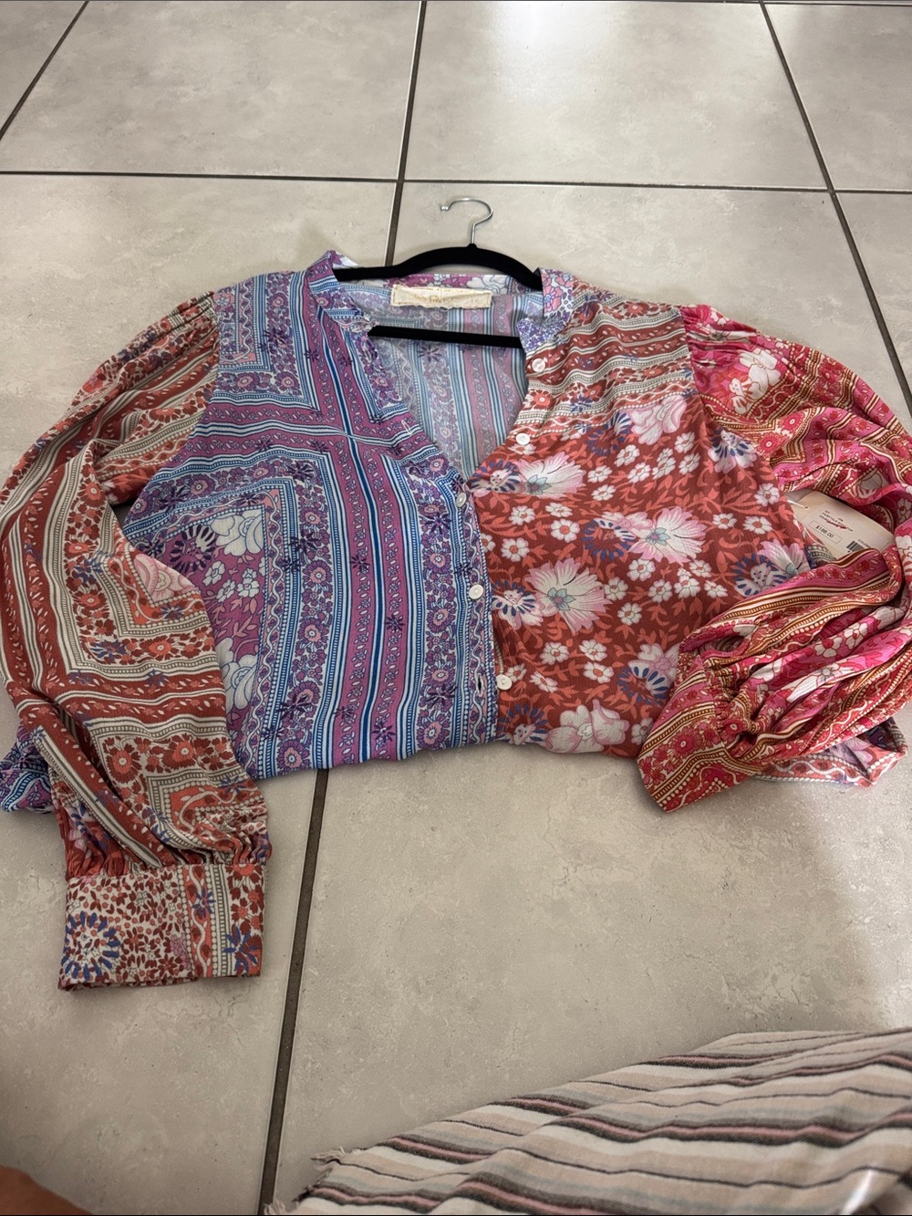Jen’s Pirate Booty Mixed Floral & Paisley Button-Up Blouse in Pink, Purple, Rust